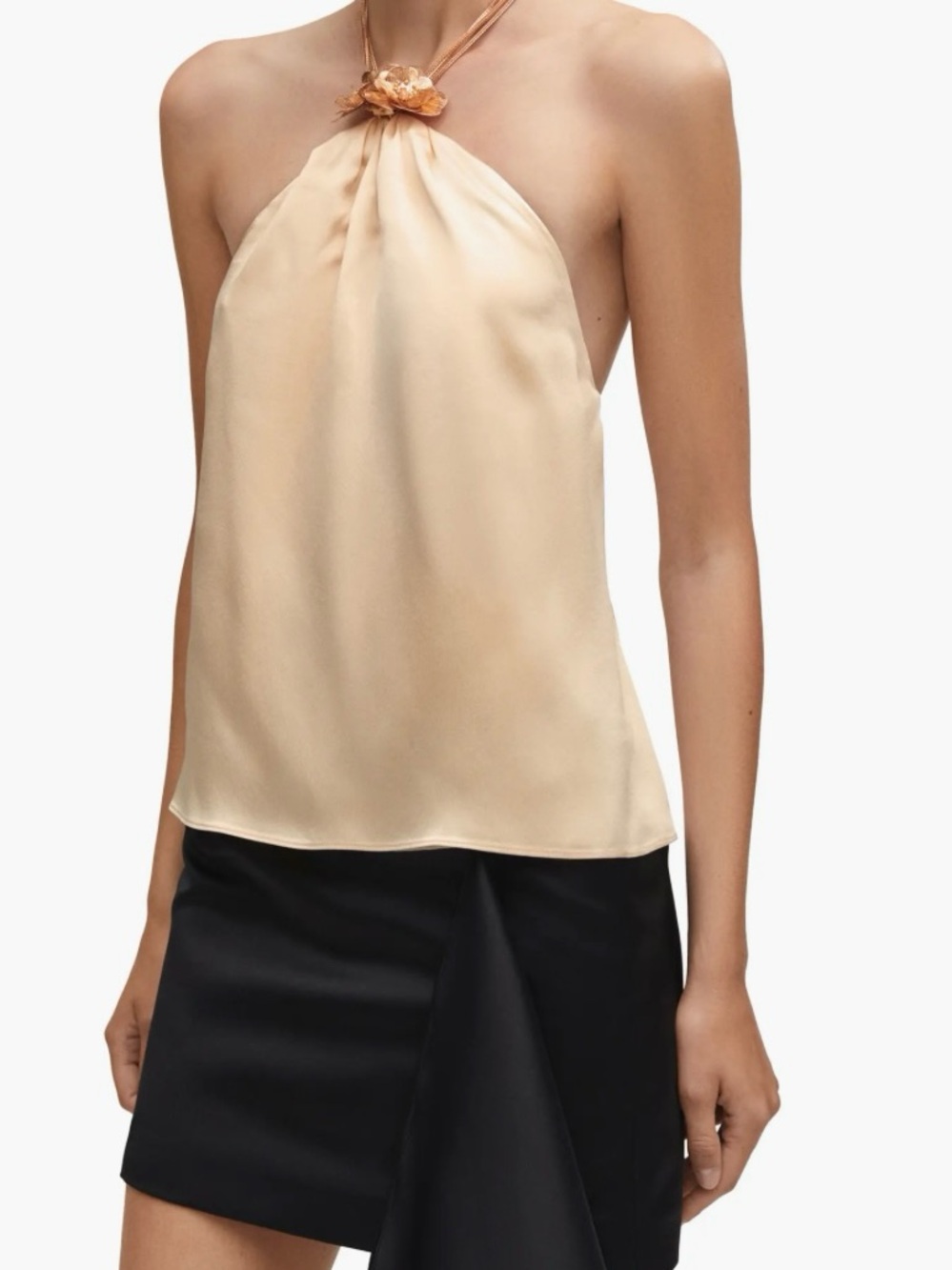 Halter Neck Top in Champagne with Metallic Flower Detail NWT